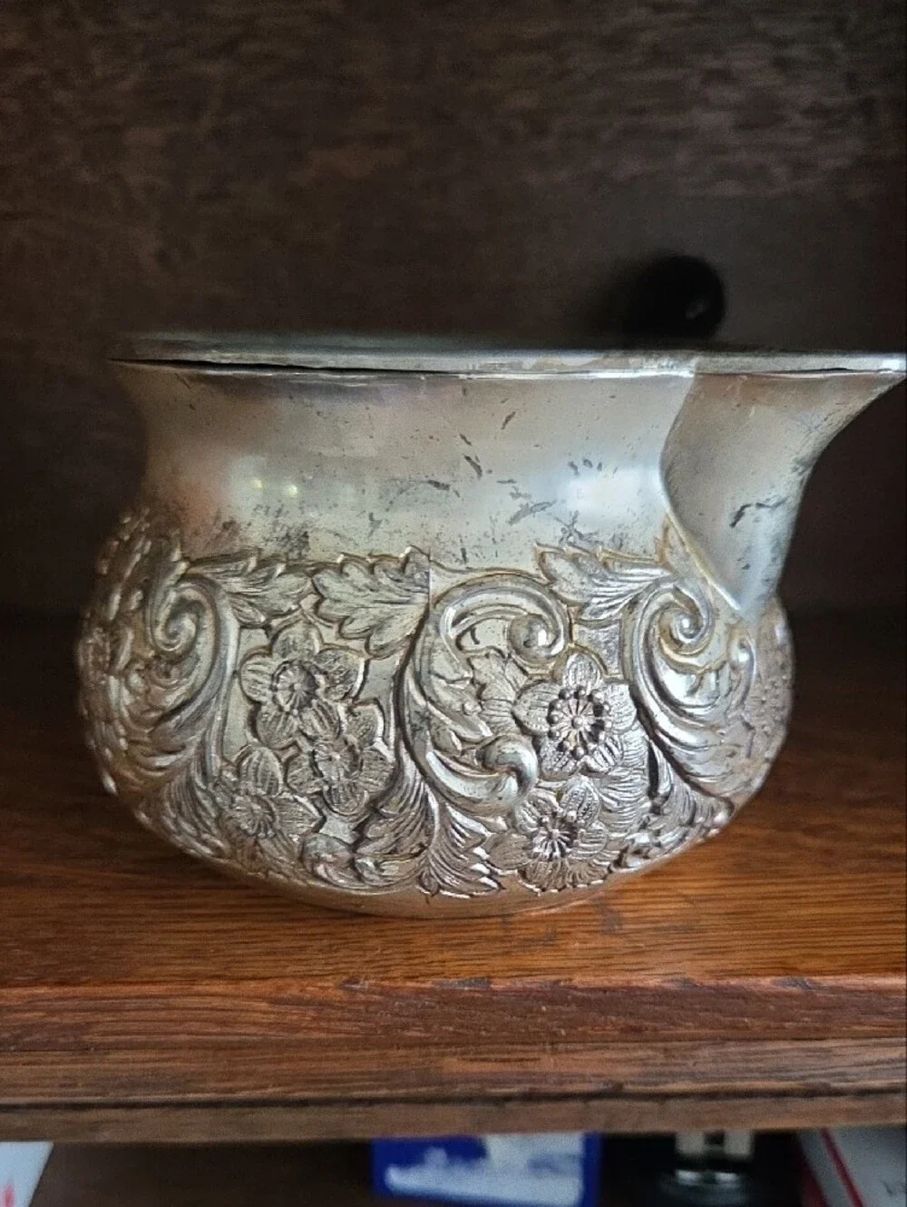 Vintage ANTIQUE SILVER PLATE ORNATE SAUCE GRAVY SERVER WITH DRIP DISH RARE